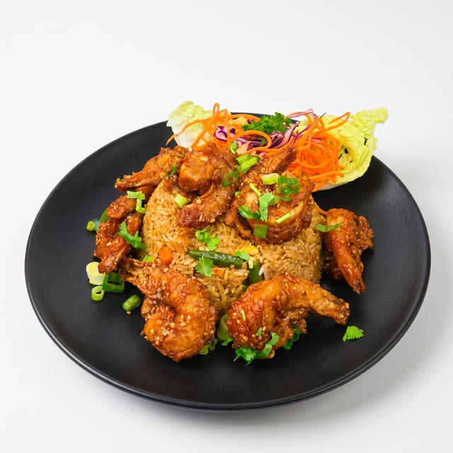 SP-Korean Fried Rice with Crispy Shrimp.
